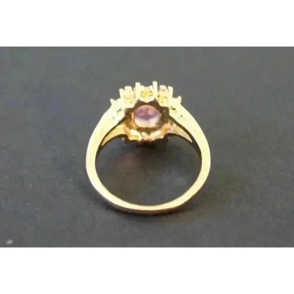 Vintage Art Nouveau Gold Gaudy Cocktail Pink Flower Gemstone Ring Sz 9
